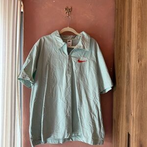 Nike Men's Mint Green Short-Sleeve Polo with Red Swoosh